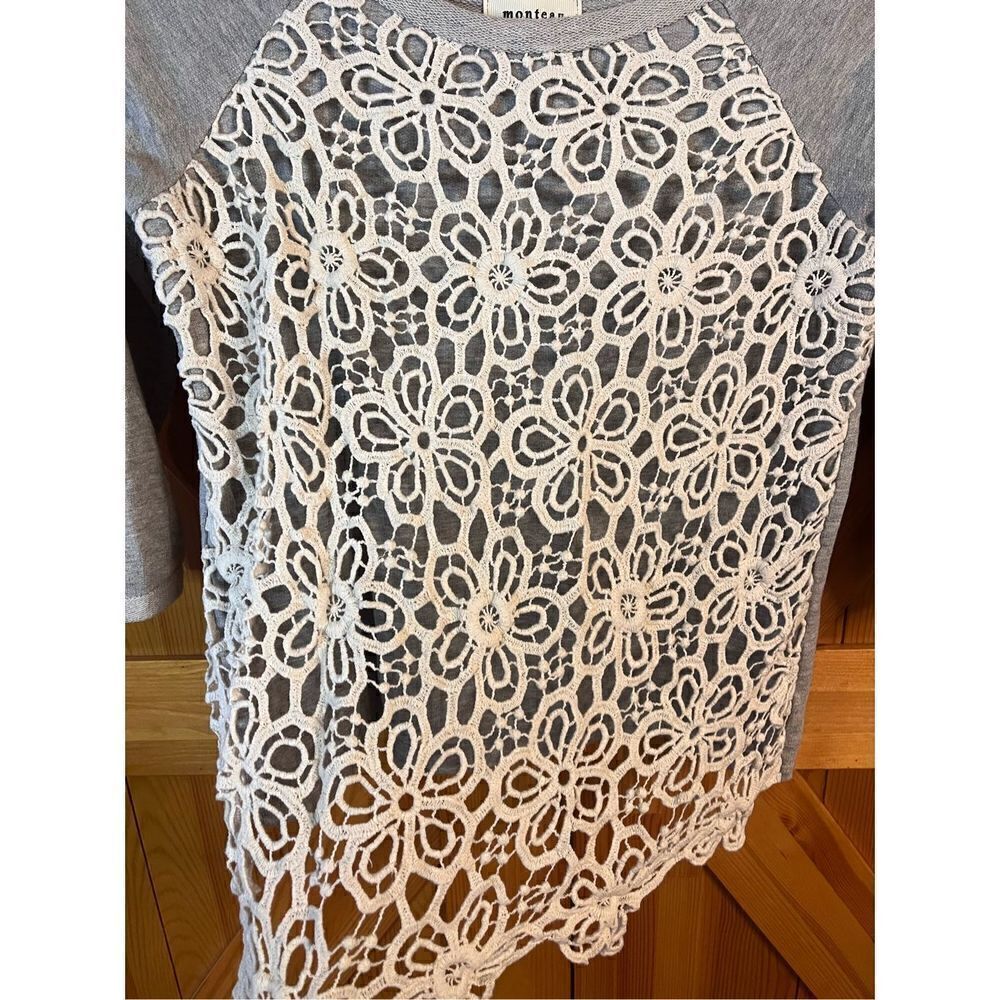 Monteau Embroidered Crochet Blouse Top Women's Medium Beige Gray Casual (3023) - Picture 3 of 6